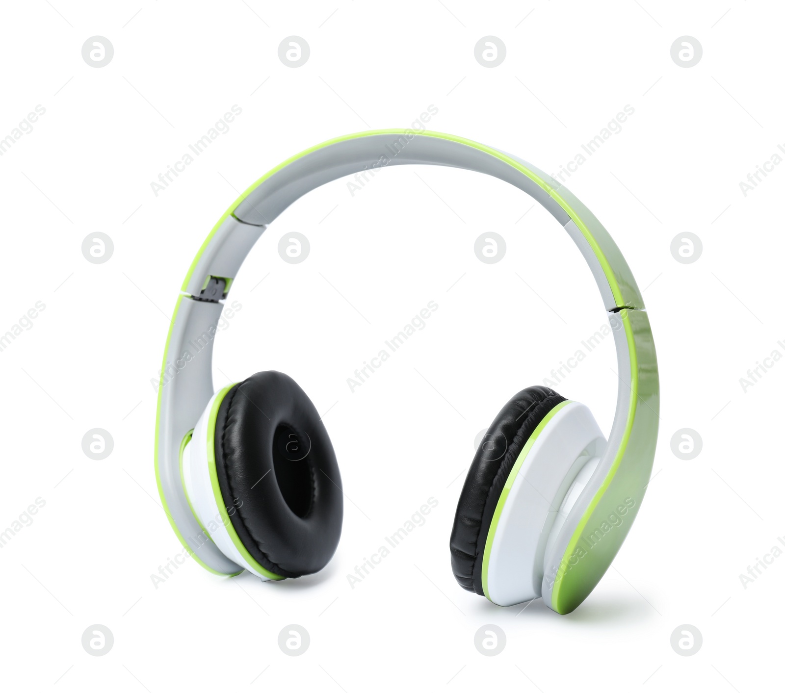 Photo of Stylish modern headphones with earmuffs on white background