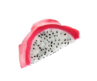 Photo of Slice of delicious pitahaya fruit isolated on white