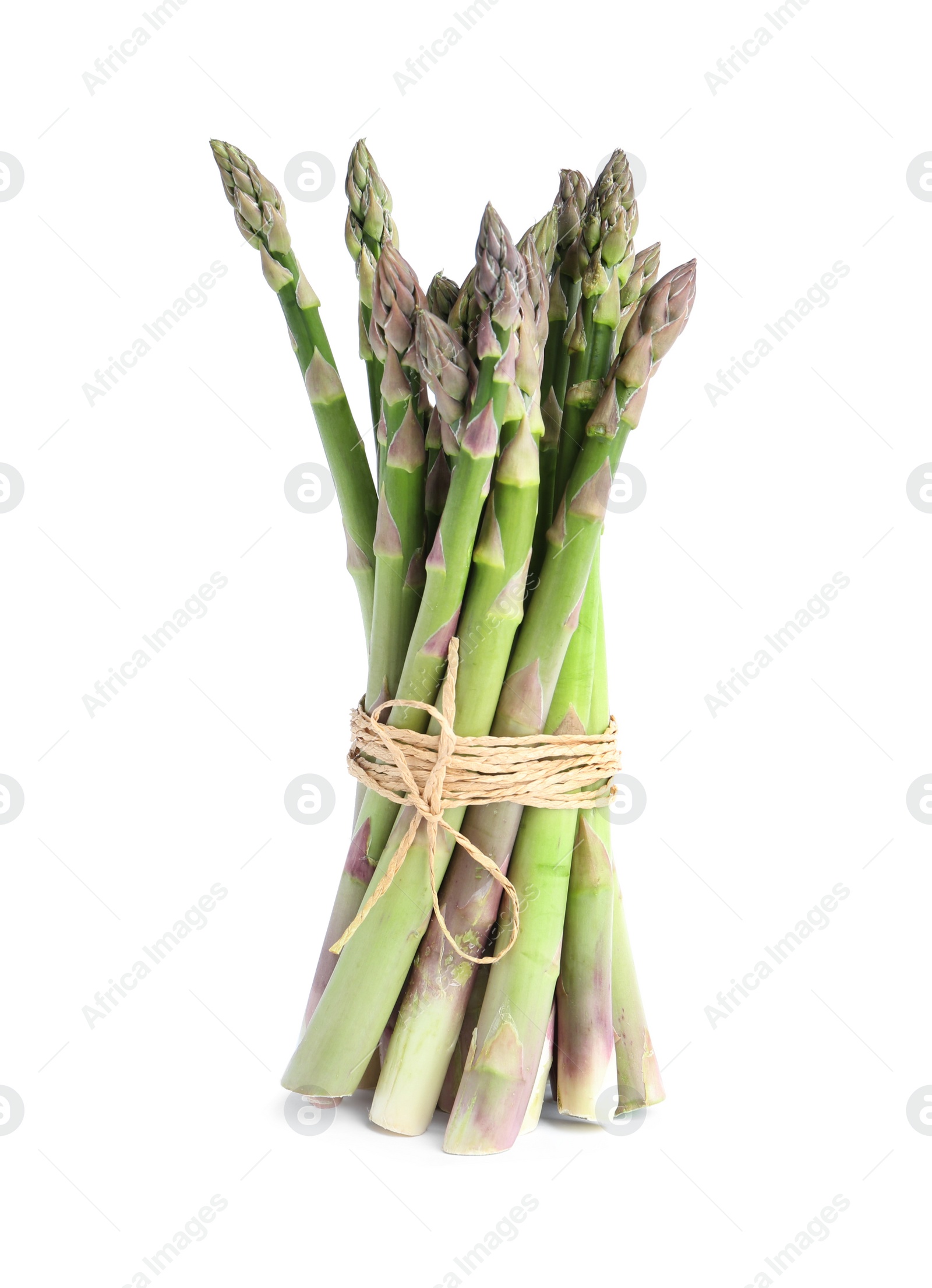 Photo of Bunch of fresh raw asparagus isolated on white. Healthy eating