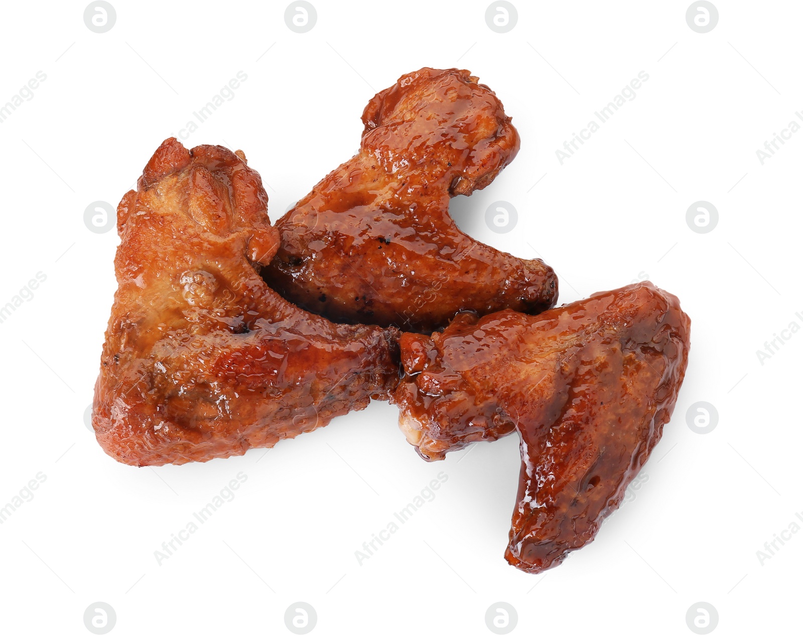 Photo of Chicken wings glazed with soy sauce isolated on white