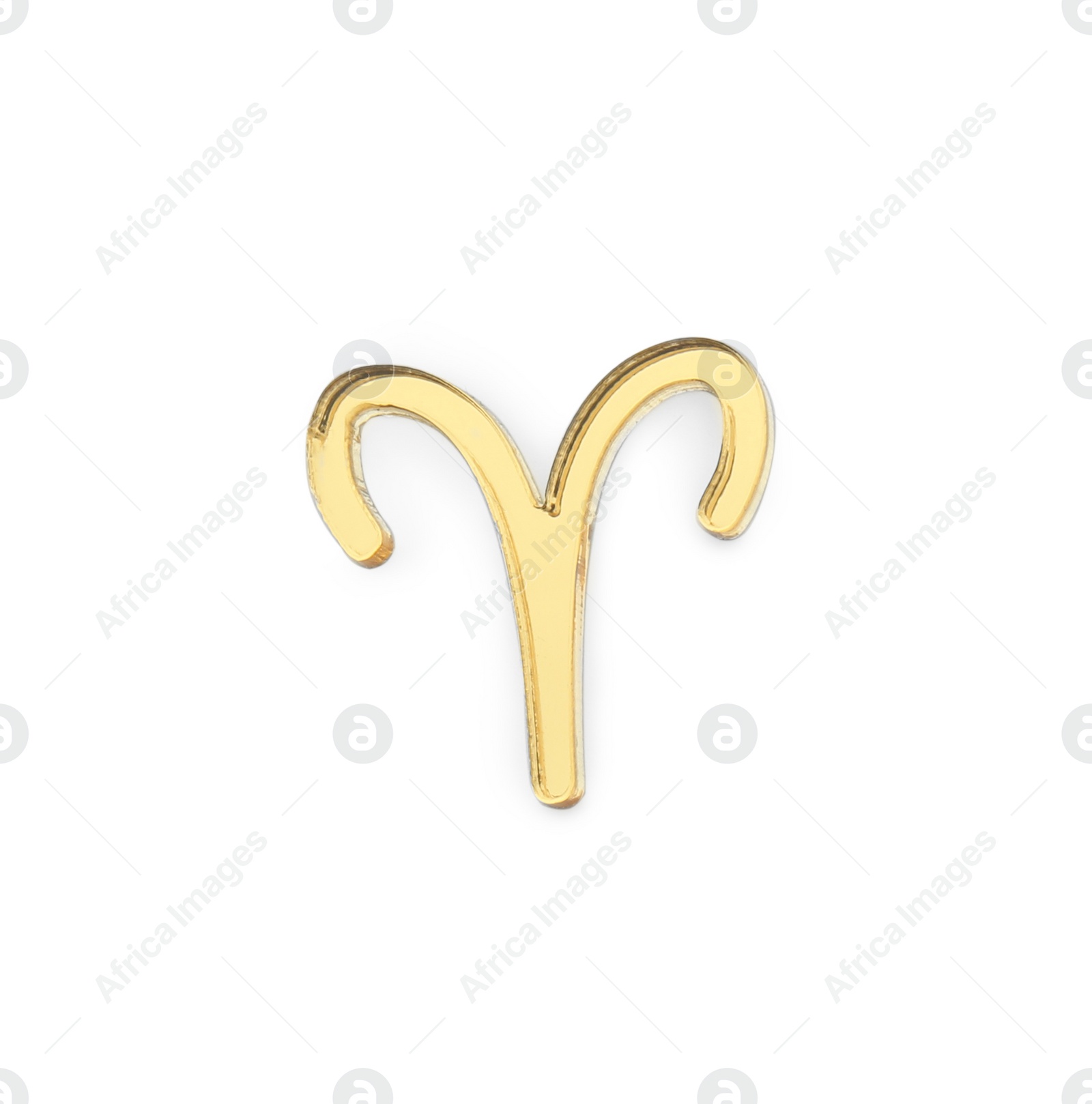Photo of Zodiac sign. Golden Aries symbol isolated on white, top view