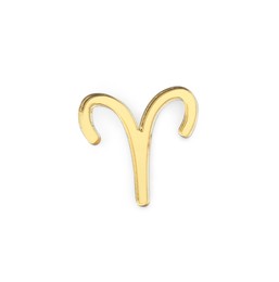 Photo of Zodiac sign. Golden Aries symbol isolated on white, top view
