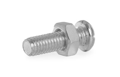 Metal bolt with hex nut isolated on white