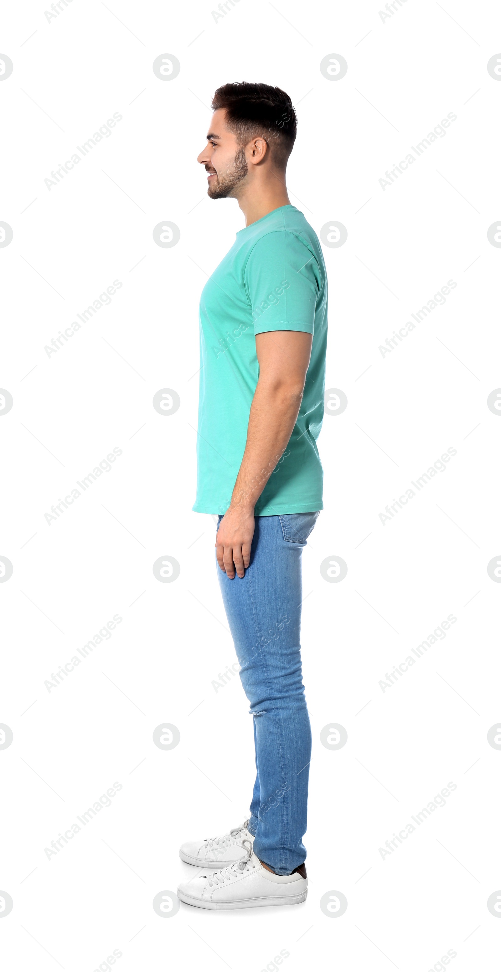 Photo of Full length portrait of handsome man posing on white background