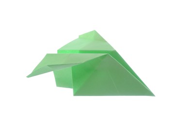 Photo of Handmade light green paper plane isolated on white