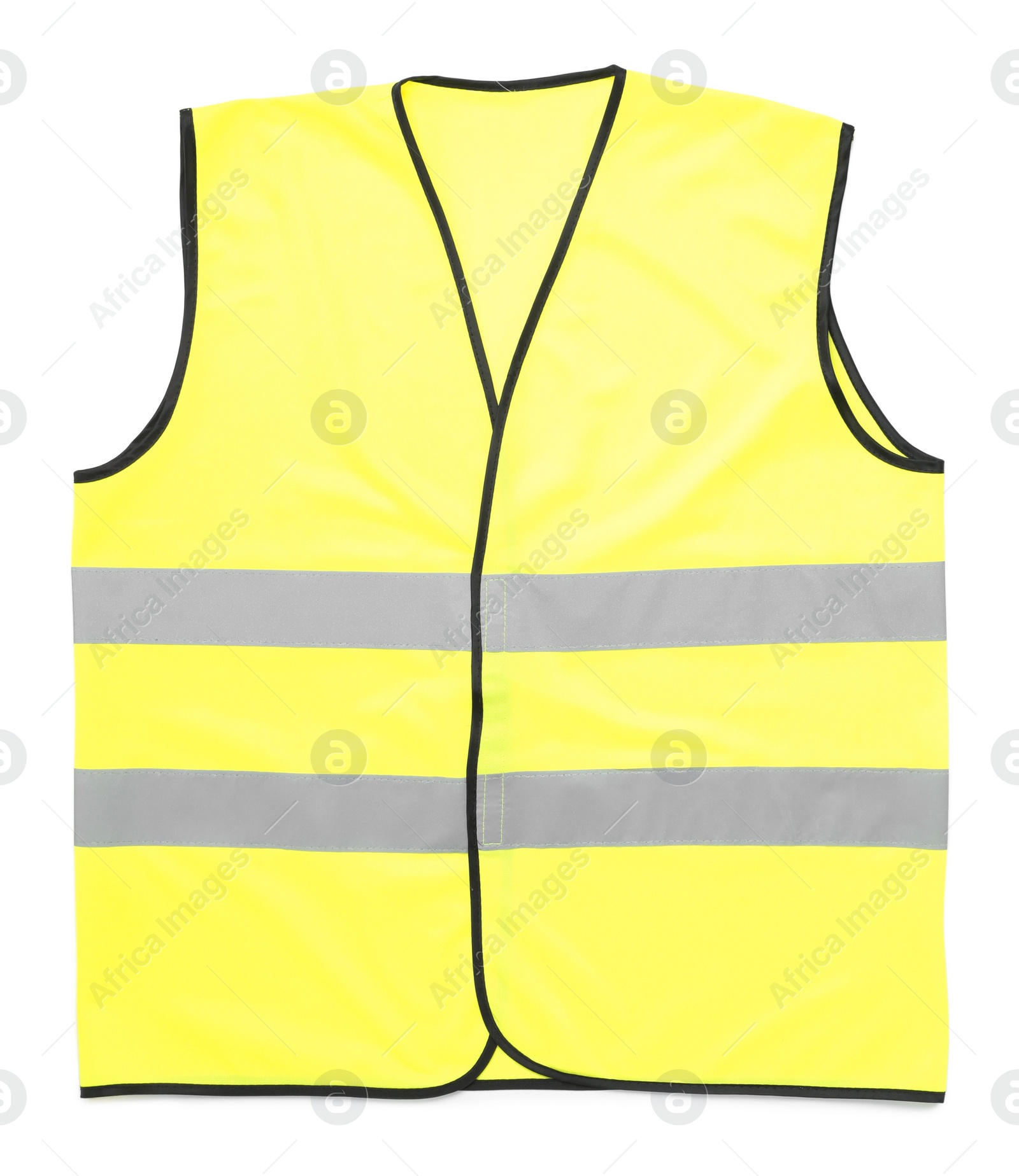 Photo of Reflective vest isolated on white, top view. Safety equipment