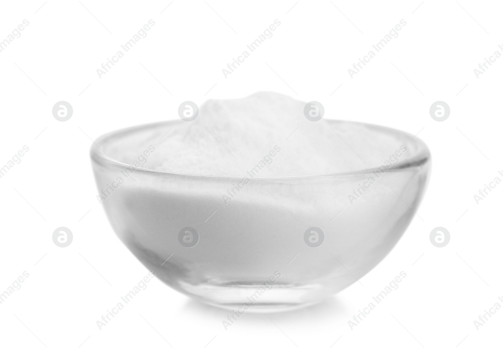 Photo of Bowl with baking soda on white background