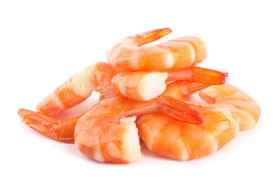 Delicious freshly cooked shrimps isolated on white