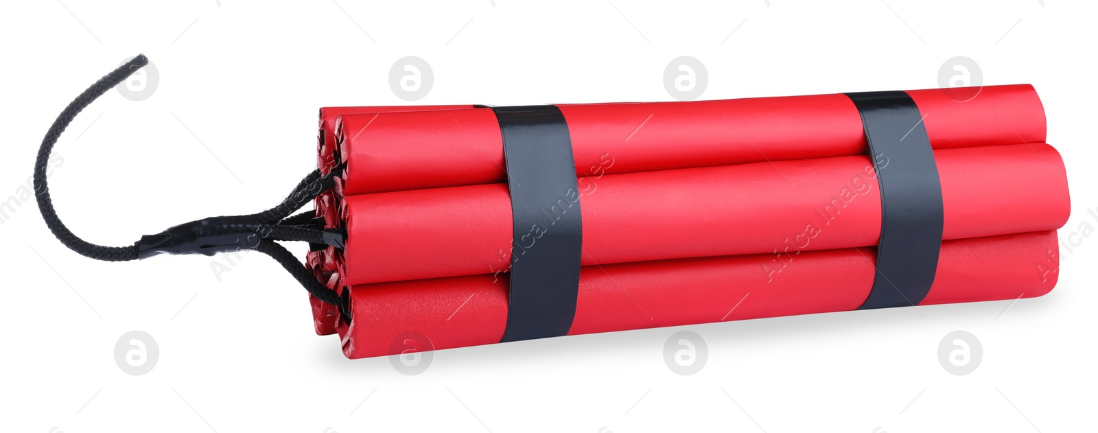 Photo of Red explosive dynamite bomb on white background