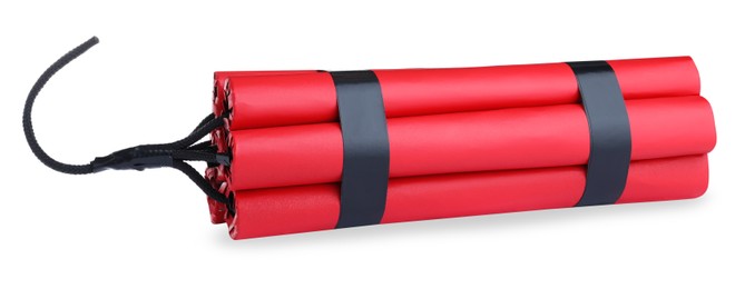 Photo of Red explosive dynamite bomb on white background