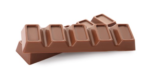 Delicious sweet chocolate bars on white background