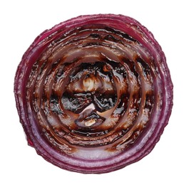 Photo of Slice of grilled red onion isolated on white