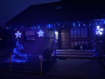 Beautiful house decorated for Christmas. Festive decor