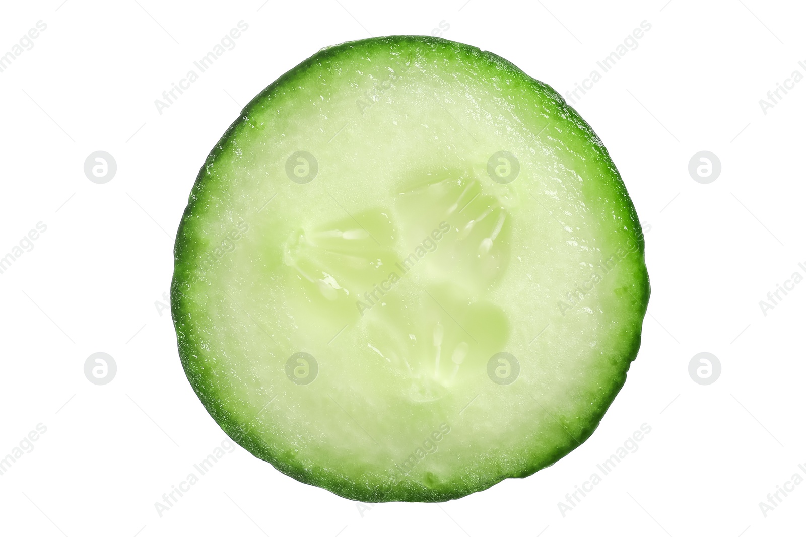 Photo of Slice of fresh cucumber isolated on white