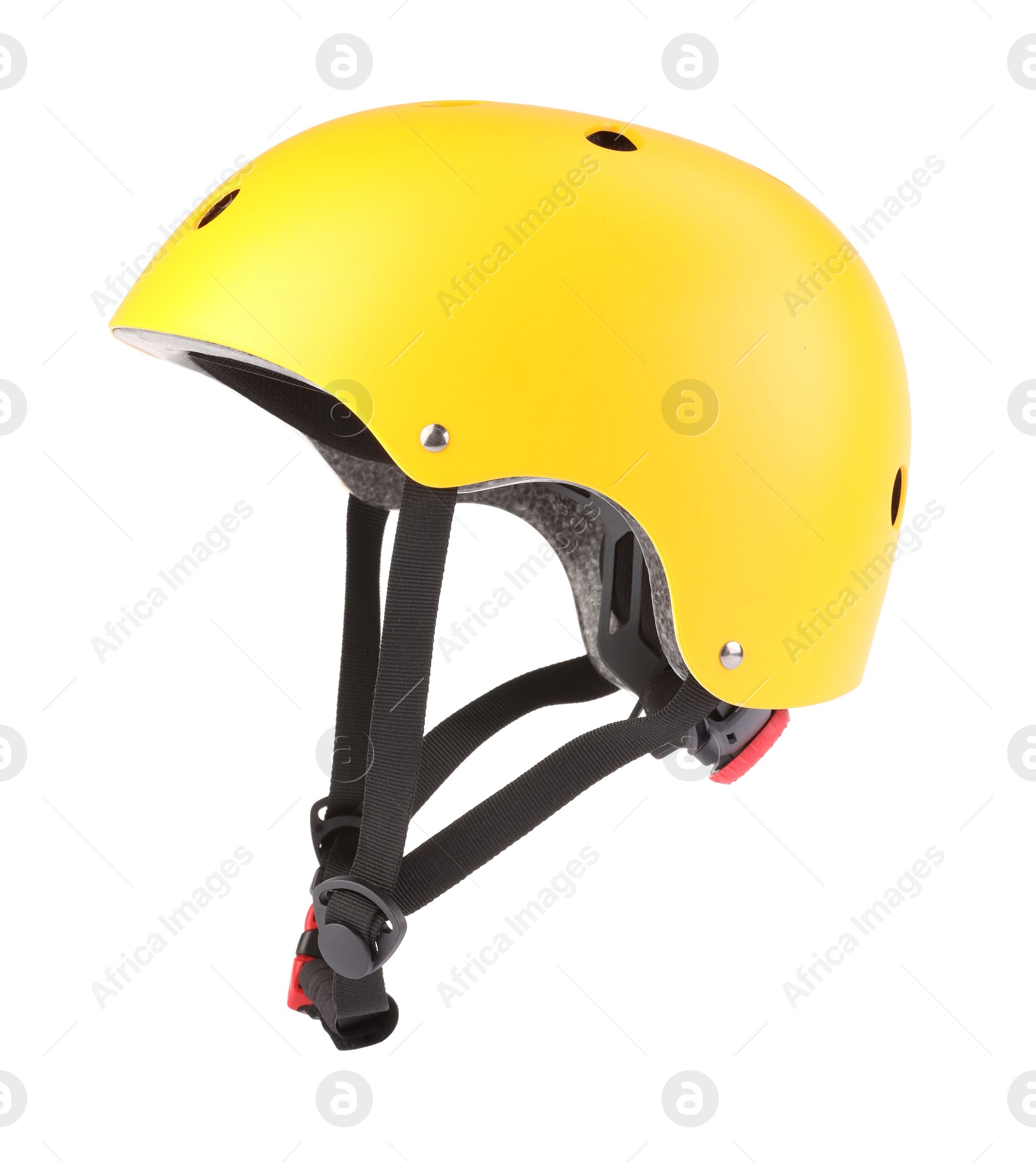 Photo of Yellow protective helmet isolated on white. Sports equipment