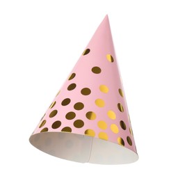 Photo of One pink party hat isolated on white
