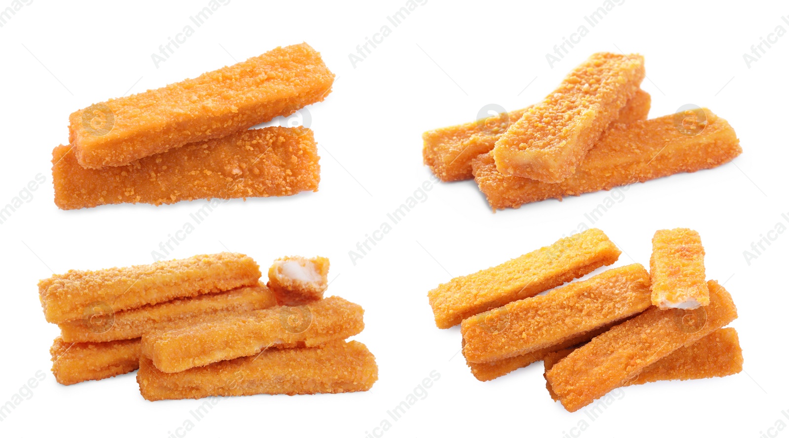 Image of Set with delicious fish fingers on on white background. Banner design