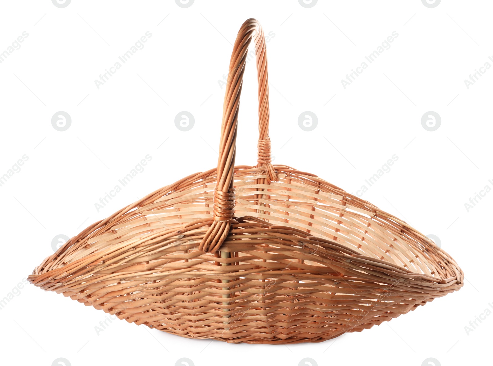 Photo of Wicker basket with handle isolated on white