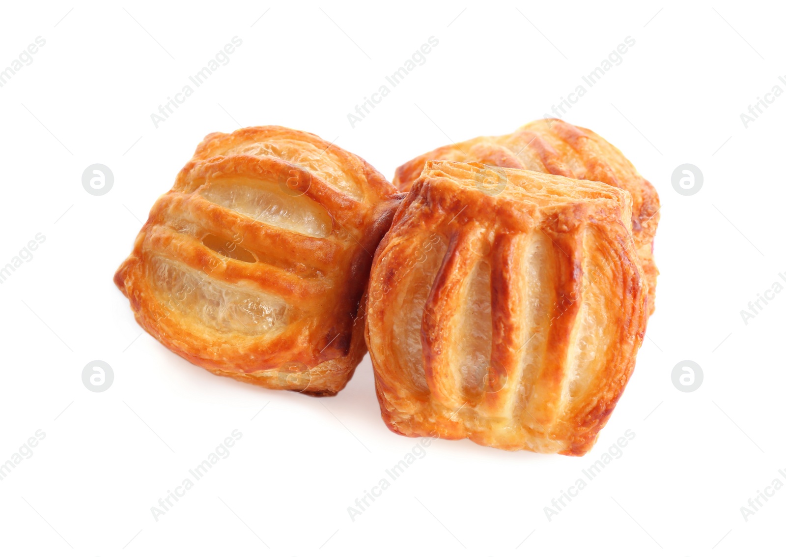 Photo of Fresh tasty puff pastry on white background