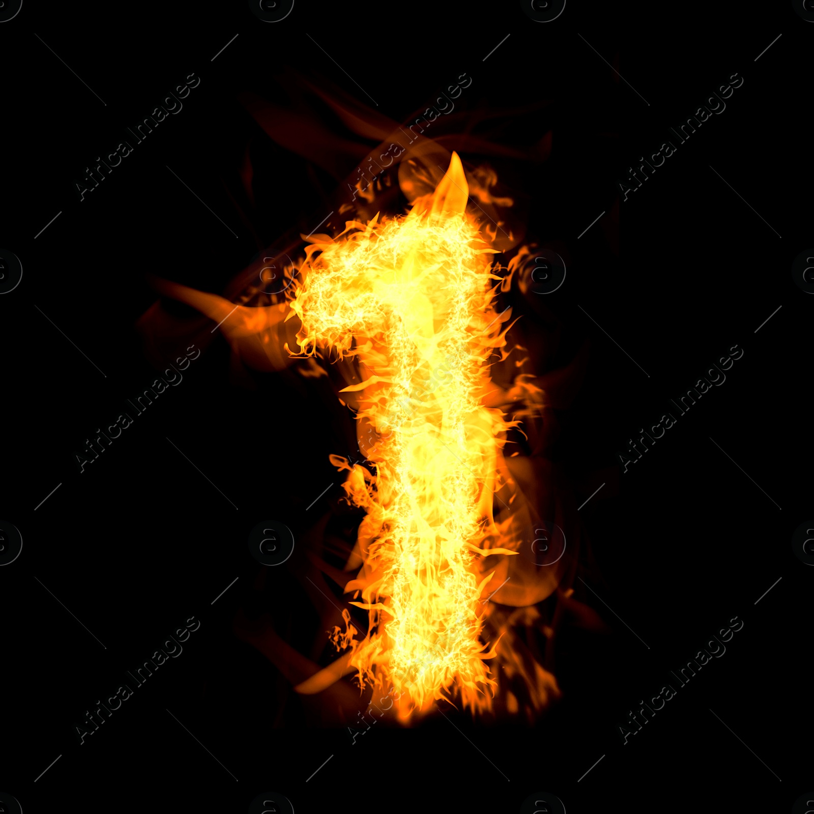 Image of Flaming 1 on black background. Stylized number design