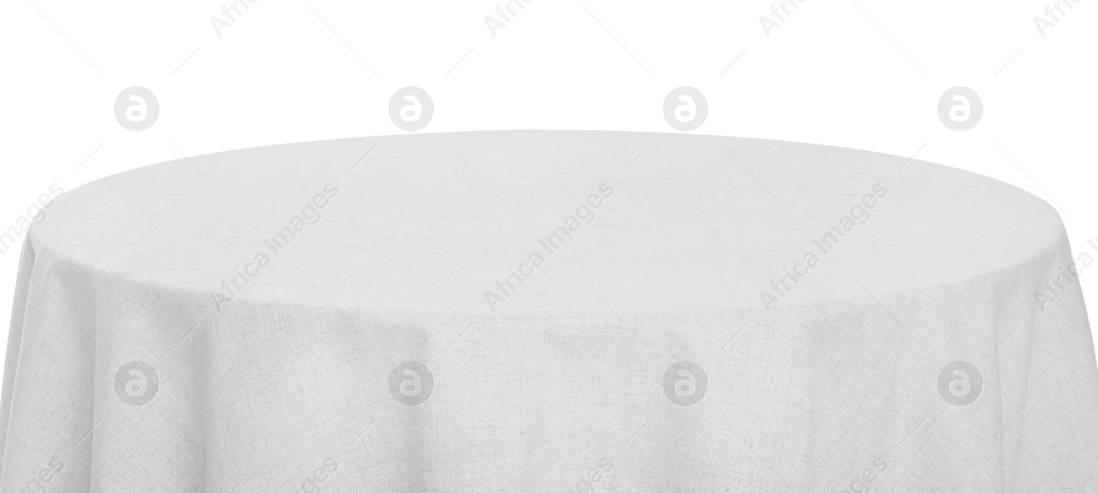 Photo of Table with white tablecloth isolated on white