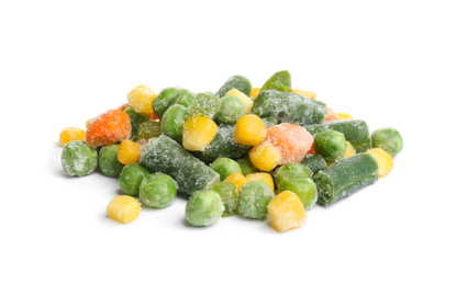 Pile of frozen vegetables isolated on white