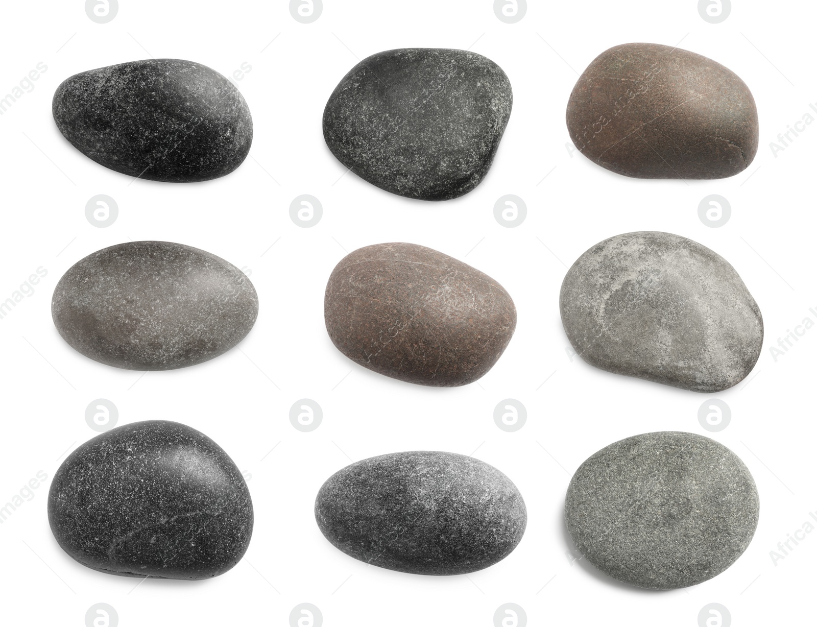 Image of Set with different spa stones on white background