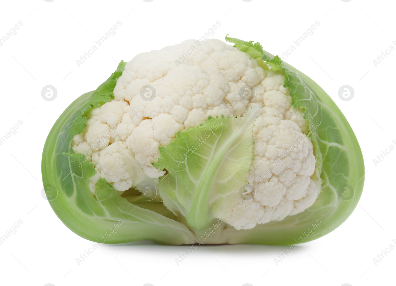 Photo of Whole fresh raw cauliflower on white background