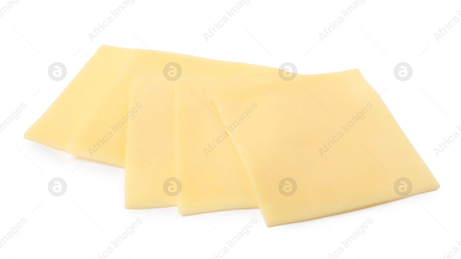 Photo of Slices of tasty fresh cheese isolated on white