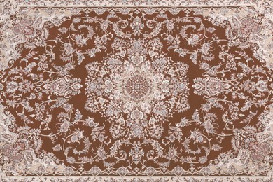 Image of Soft beige carpet with beautiful pattern as background, top view