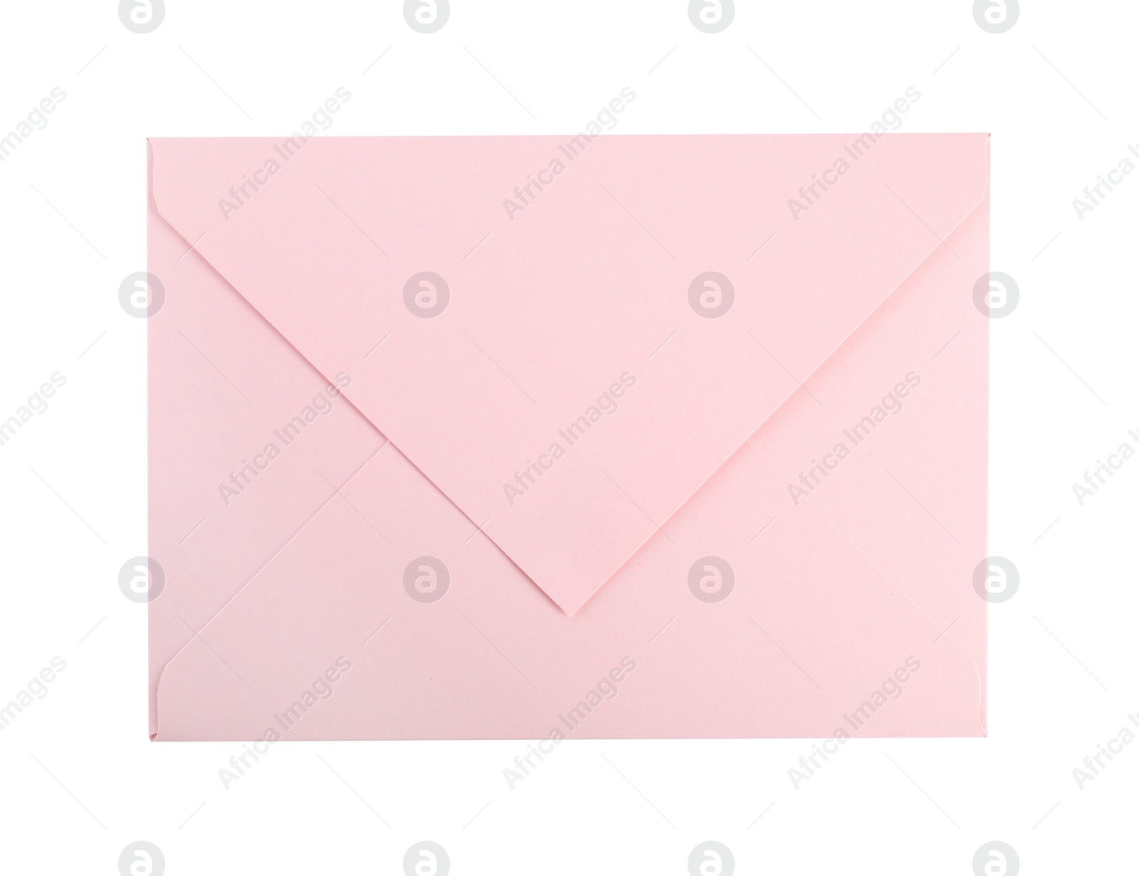 Photo of Closed pink letter envelope isolated on white, top view