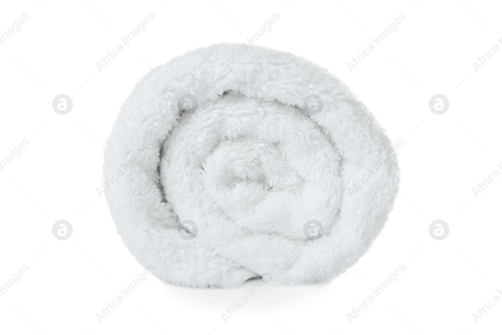 Photo of Rolled soft terry towel on white background