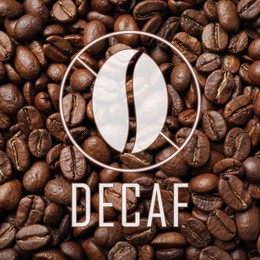 Pile of decaf coffee beans as background, top view