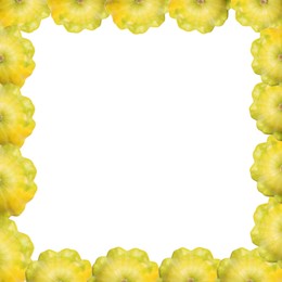 Frame made of fresh ripe pattypan squashes on white background, top view