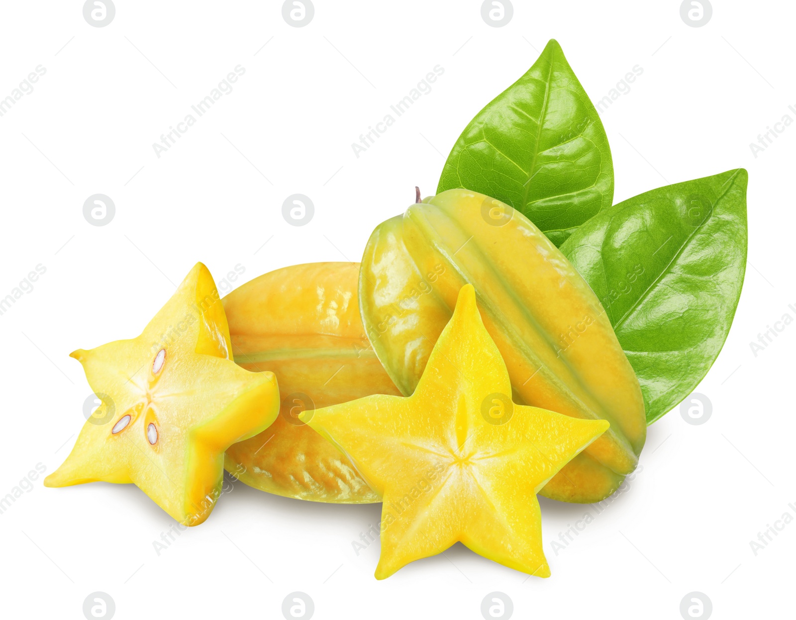 Image of Delicious ripe carambola fruits on white background