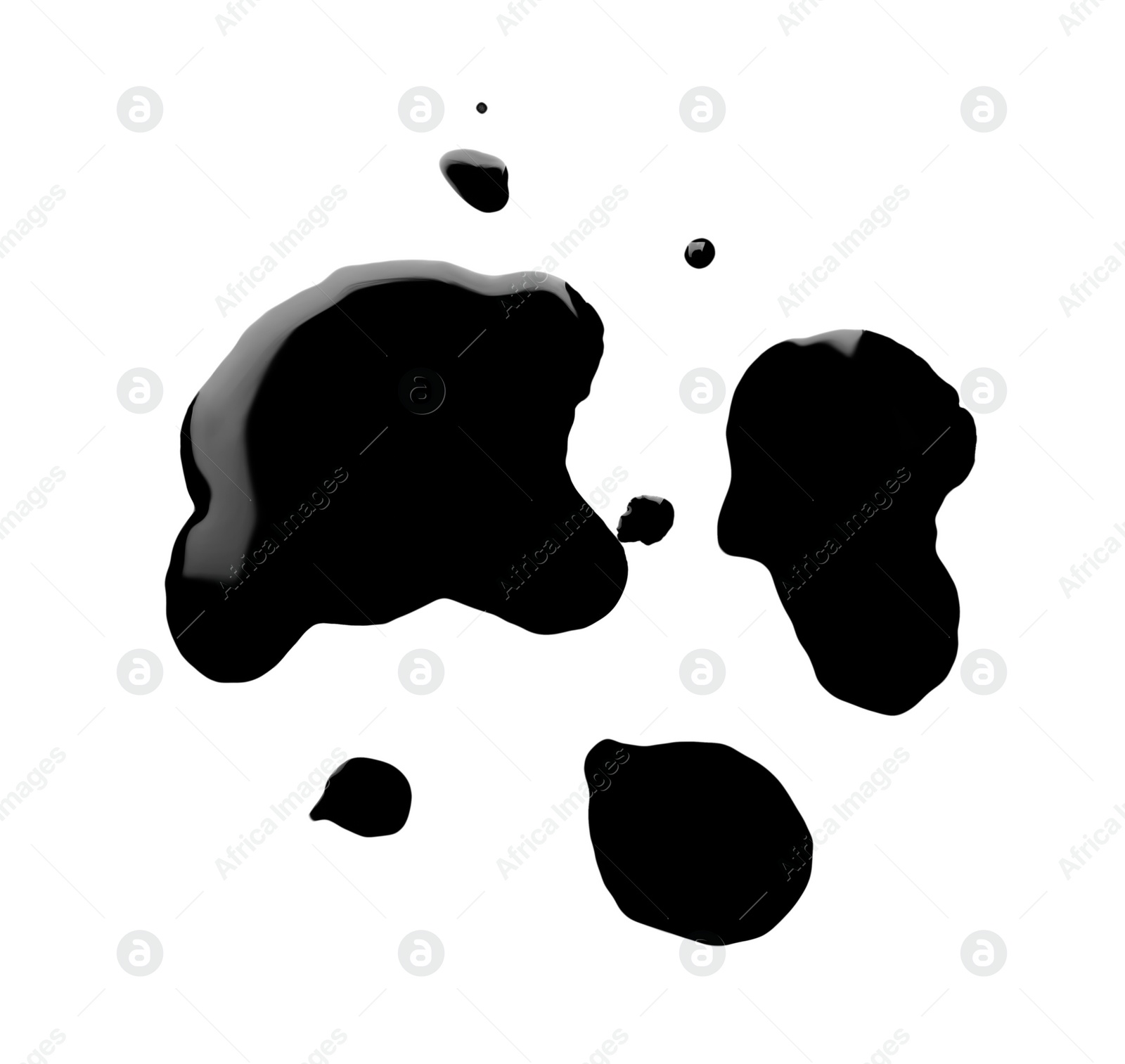 Photo of Blots of black paint on white background, top view