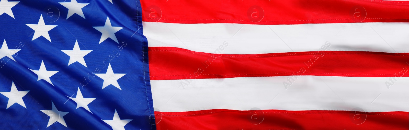 Image of National American flag as background, closeup. Banner design