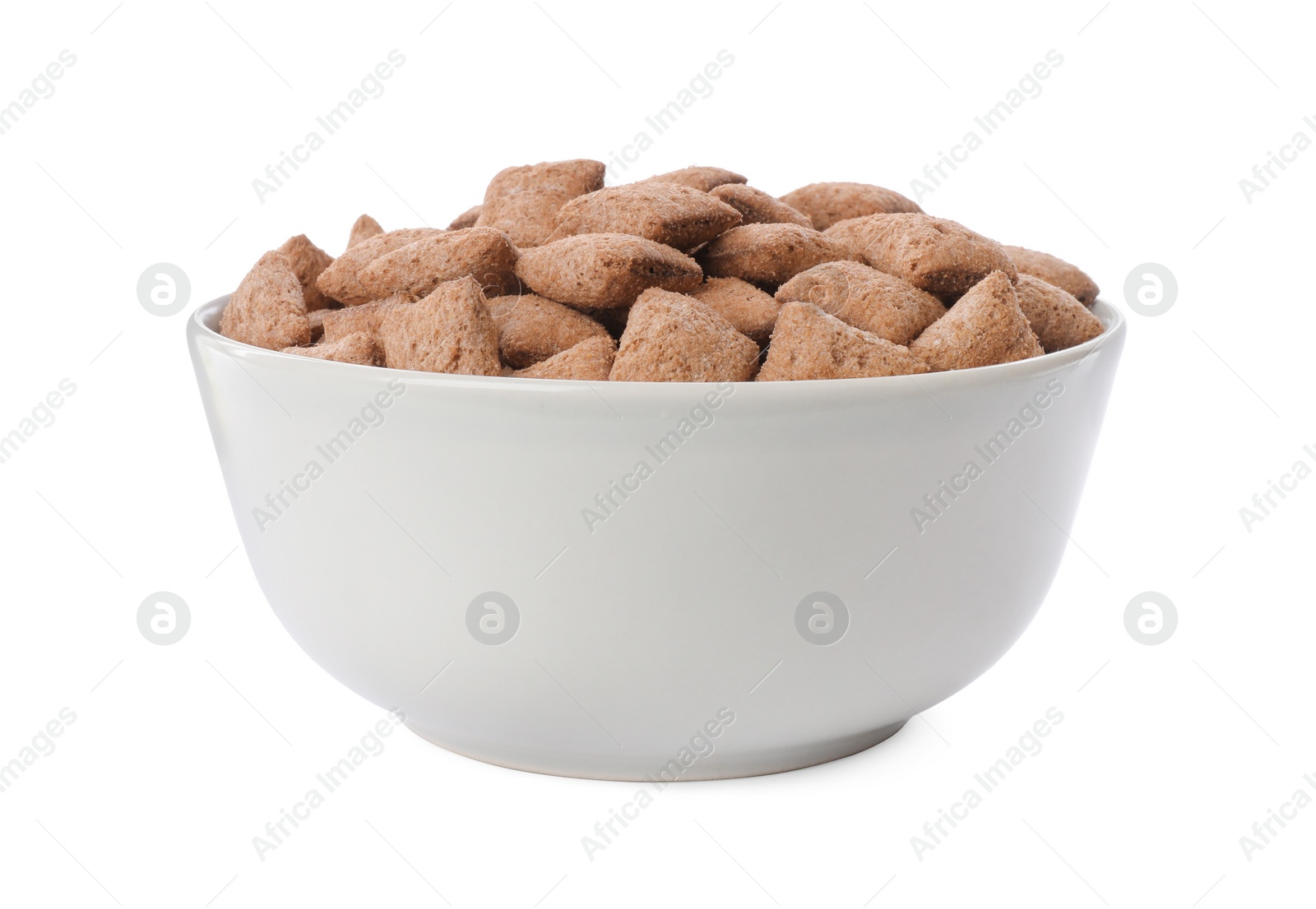 Photo of Sweet crispy corn pads in bowl isolated on white