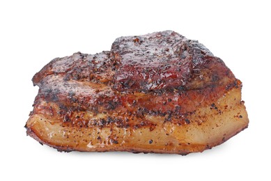 Photo of Piece of tasty baked pork belly isolated on white