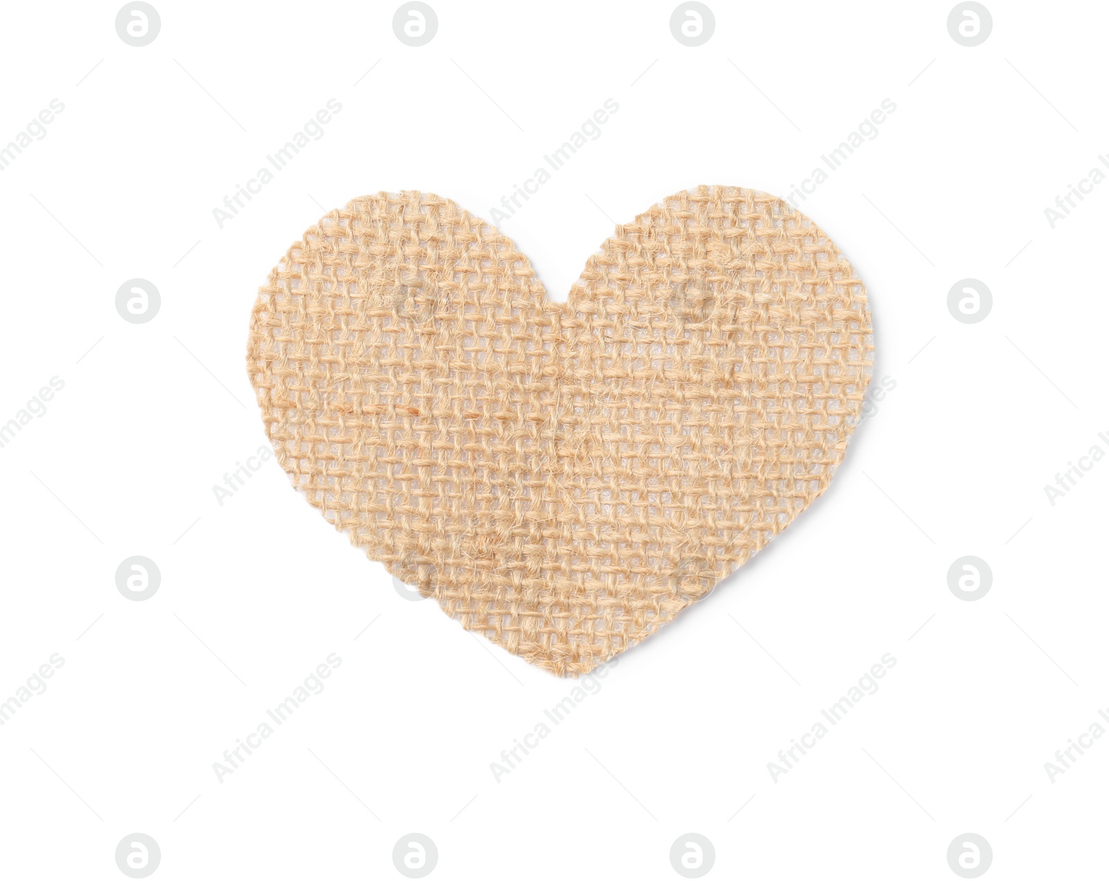 Photo of Heart made of burlap fabric isolated on white, top view