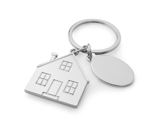 Photo of Metallic keychain in shape of house isolated on white