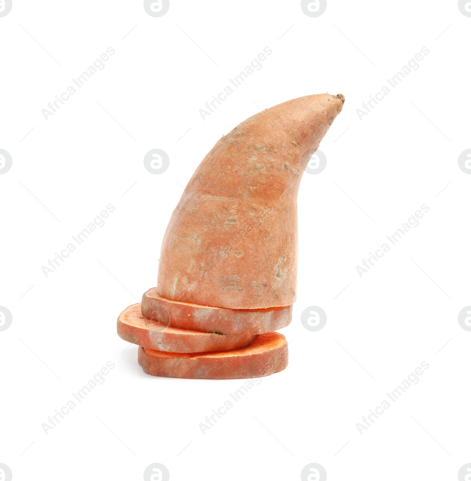 Photo of Slices of ripe sweet potato on white background