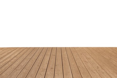 Image of Empty wooden surface isolated on white. Mockup for design