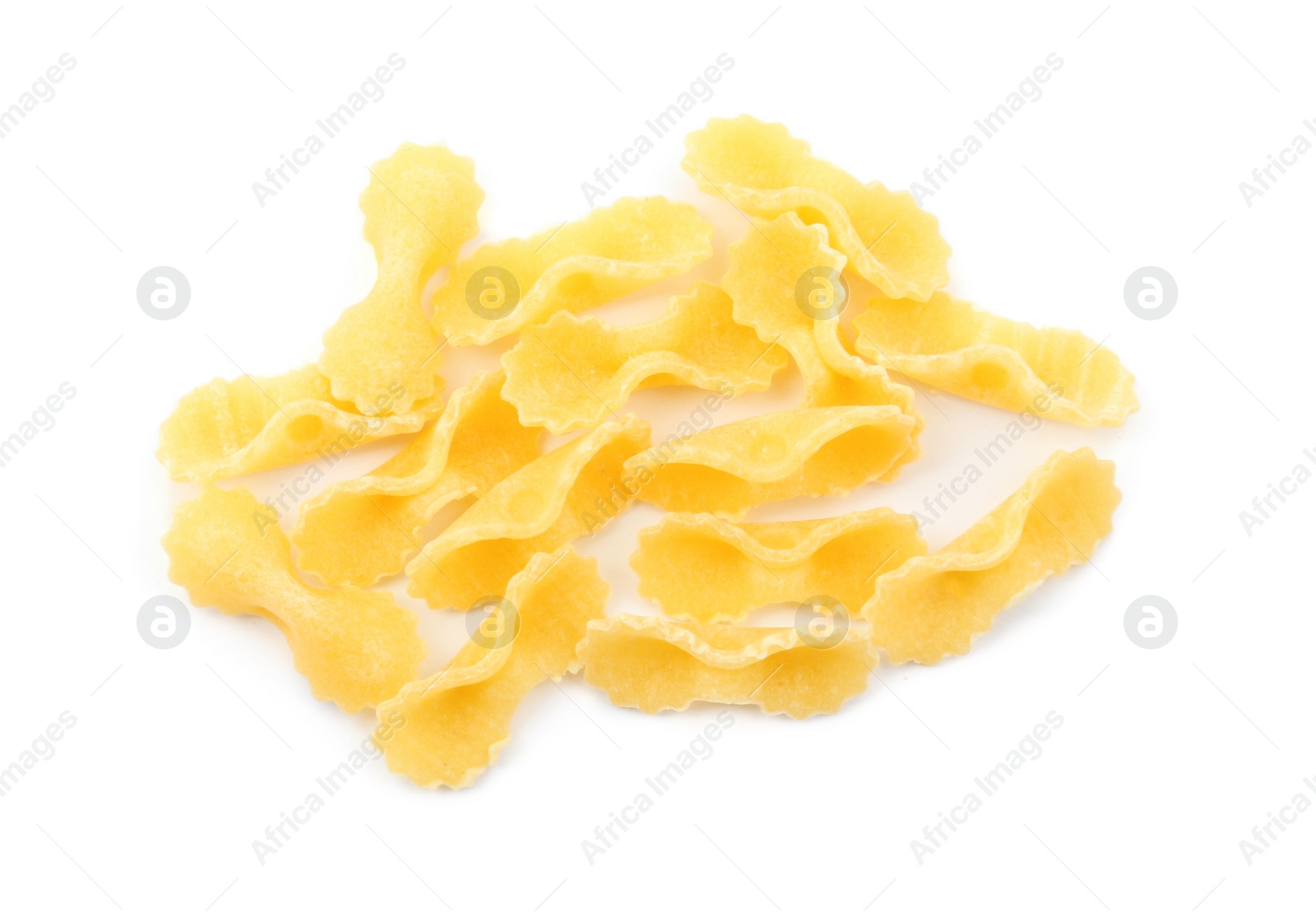 Photo of Raw farfalline pasta isolated on white. Italian cuisine