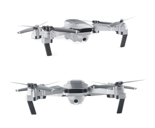 Image of Modern drone on white background, views from different sides