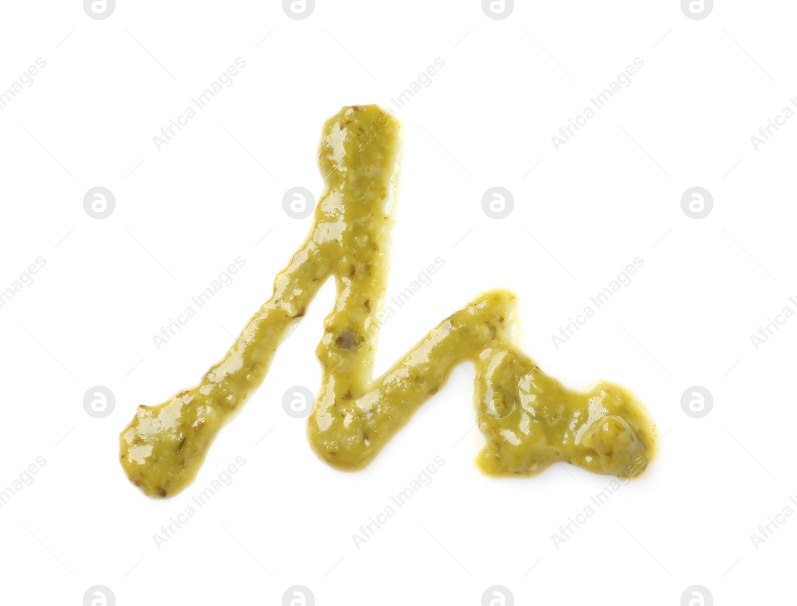 Photo of Delicious pesto sauce on white background, top view