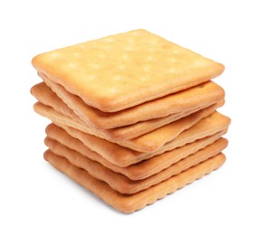 Tasty crispy square crackers isolated on white