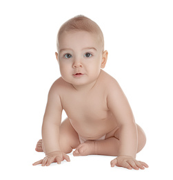 Photo of Cute healthy little baby on white background