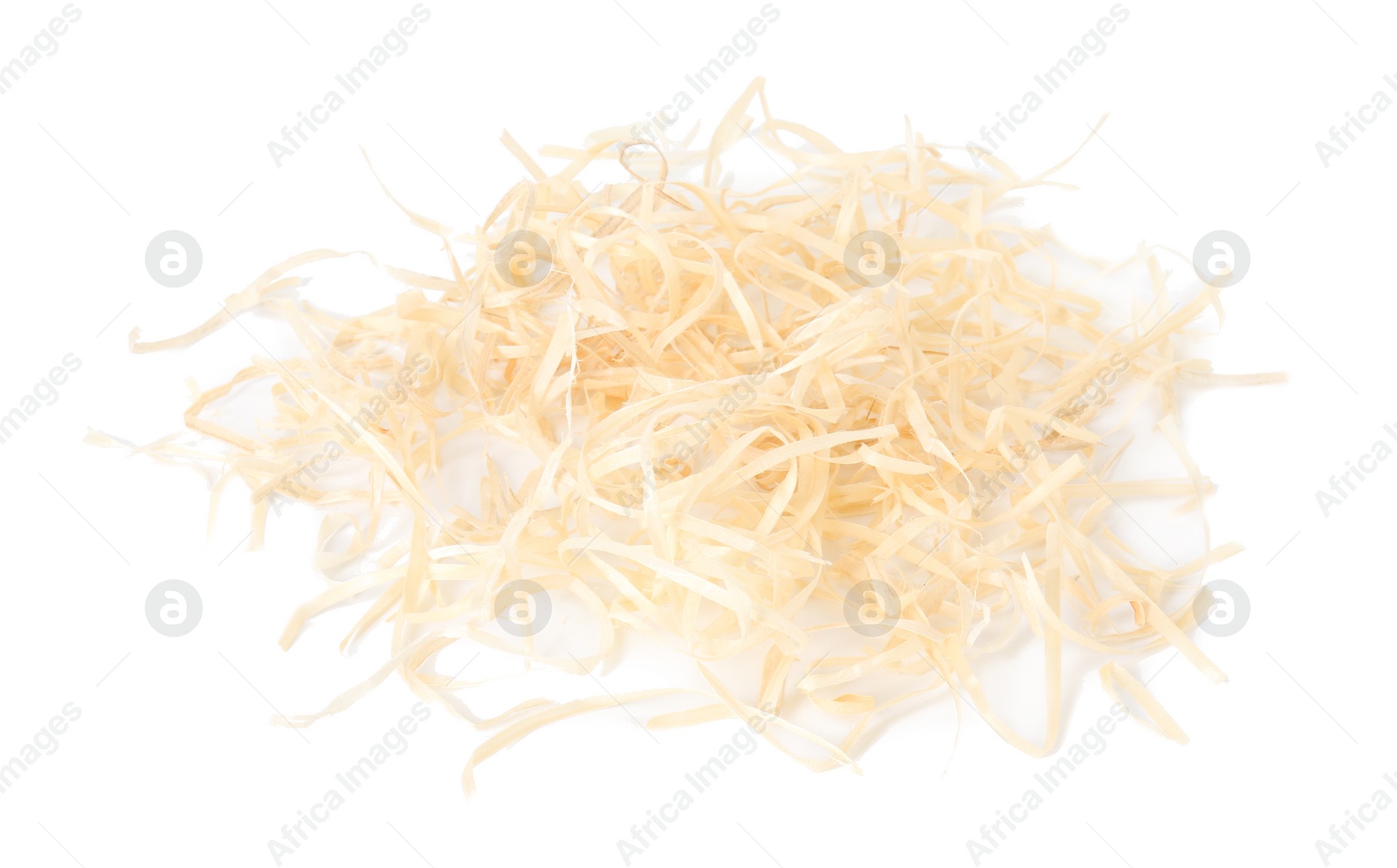 Photo of Pile of wood shavings isolated on white