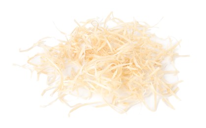 Photo of Pile of wood shavings isolated on white